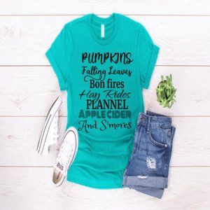 Unisex Tee Pumpkin falling leaves AutumnHalloween